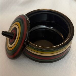 Vintage Japanese Showa-Era Lacquerware “Koma” Spinning Top striped container